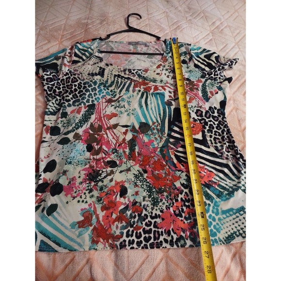 NY Collection Top Size XL Multicolor Short Sleeve - Picture 6 of 8